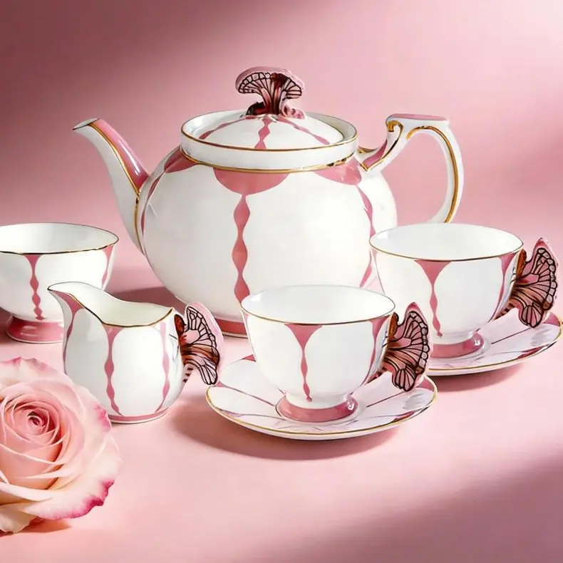 Aynsley British Fine Bone China Butterfly Tulip Cup Tea Set, Luxury Kitchenware with Exquisite Floral Design, Round-Oval Handles, Teapot-Shaped Tea Sets for Gifting & Home Table Decor, Cup Tea Sets