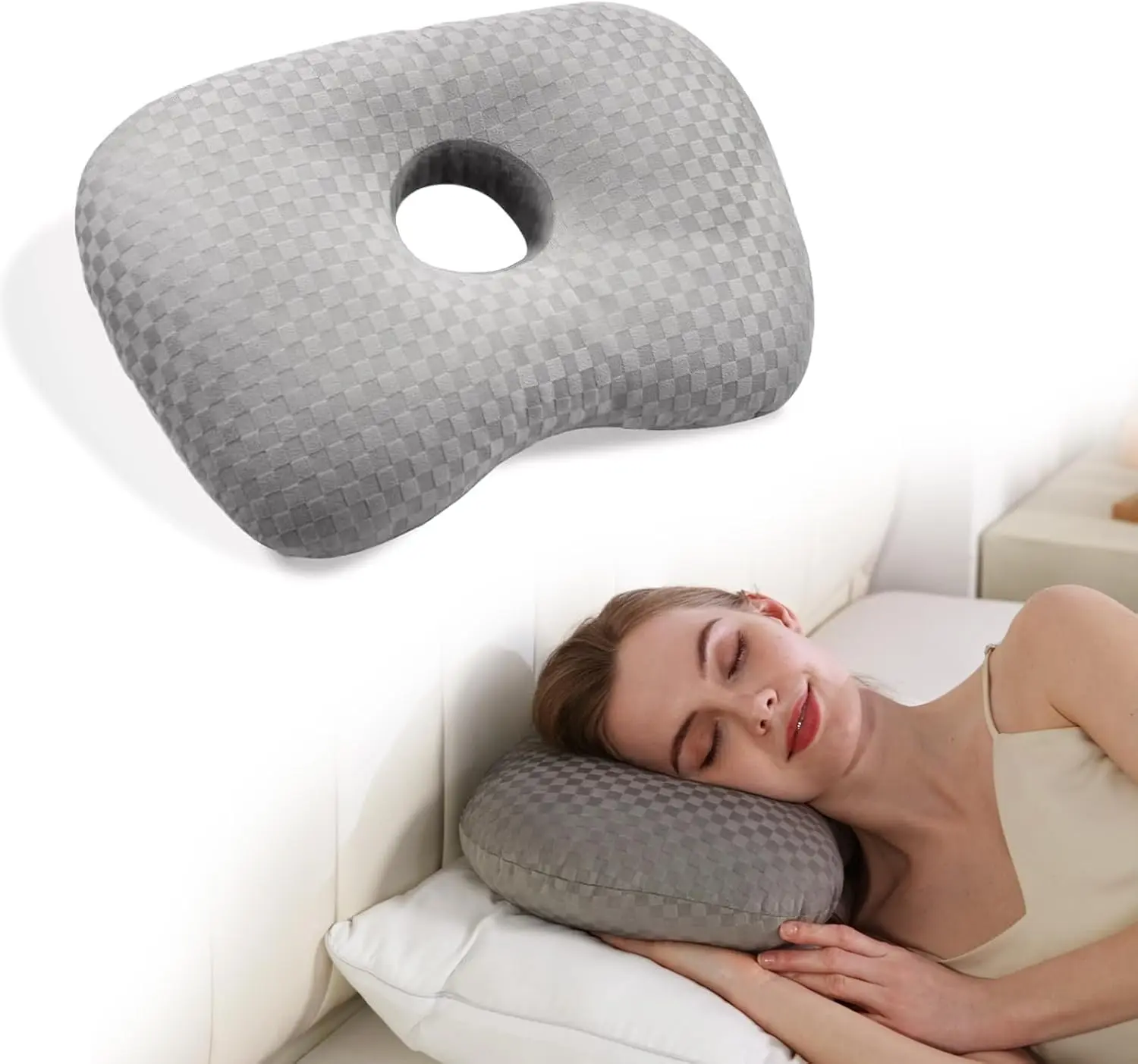 Dual-Use Donut Ear Pillow for Head and Neck Support
