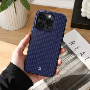 Navy Blue Soft Striped Protective Custom Shockproof Polycarbonate Smartphone Cover - Retro Christmas Movie Themed, Sleek Lowkey Chic, Perfect Gift for Film Lovers, Compatible with iPhone 17/16/15/14/13/12/11 Pro Max/X/XS