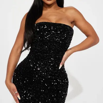 Fashion Nova Black Sparkly Dress Red Soleil Sequin Mini Dress