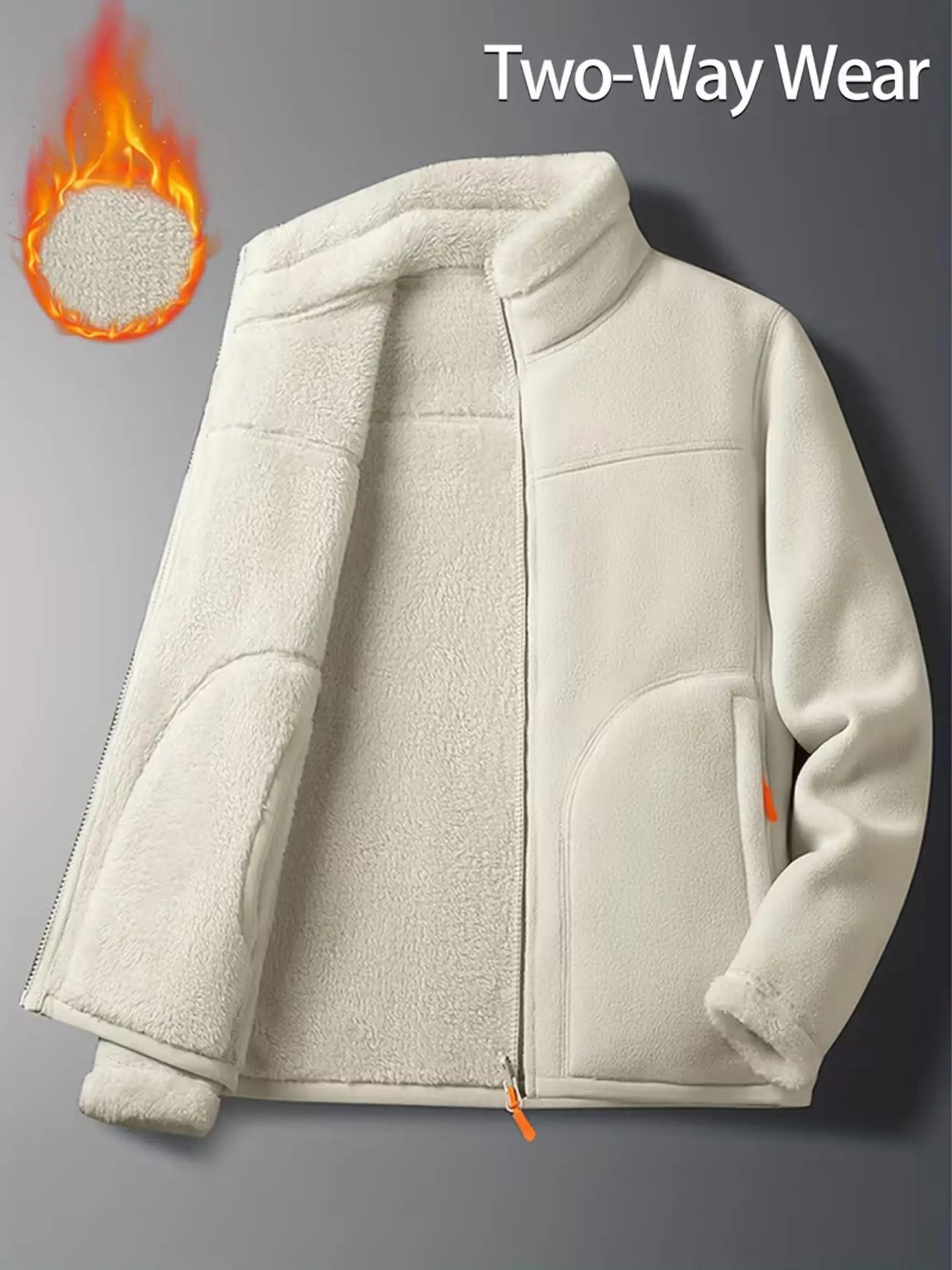 LIFE KEEPS MOVING women’s fleece jacket, thick plush fleece with fleece lining, stand collar, zippered pockets, long sleeves, windproof outerwear for autumn/winter, new arrival for fall