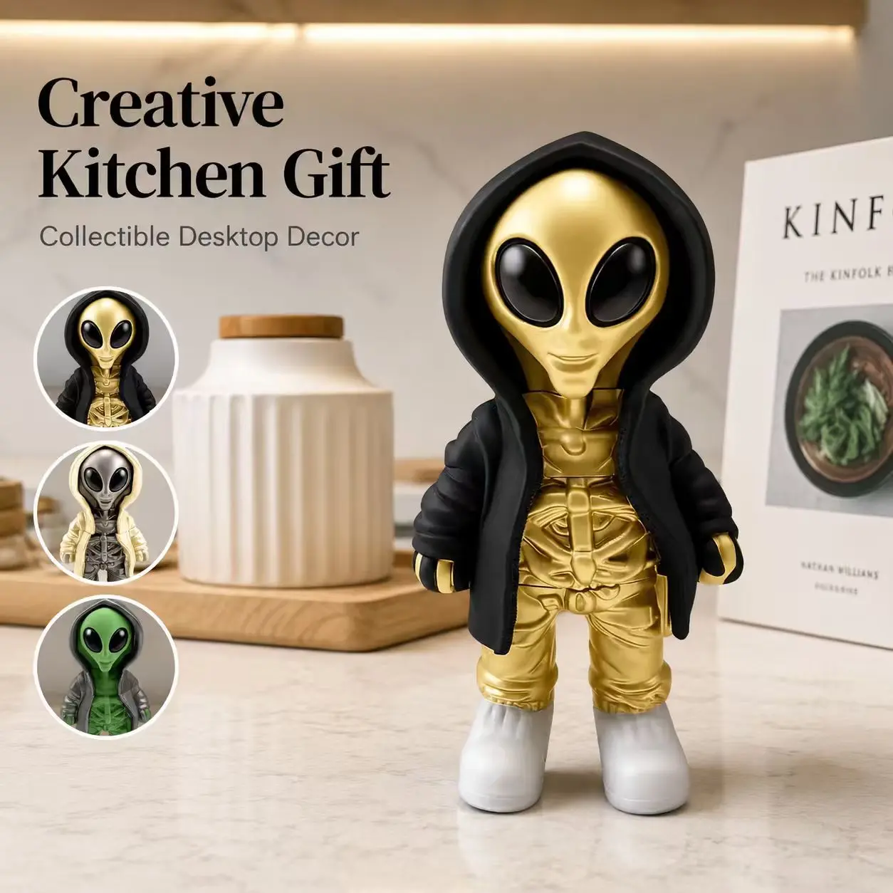 Aliens Cool Shaped Durable Kitchen Utensil Storage Coffee Grinder Containers Decorative Element, Fun Addition for Cookware Enthusiasts, Birthday-Anniversary Gift Idea