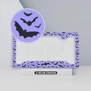 Cute Purple Bat Car Frame, Aesthetic Halloween Car Decor, Spooky Pastel Goth License Plate Cover, Witchy Car Accessories