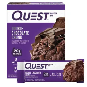 Quest Nutrition Double Chocolate Chunk Protein Bars, 20g Protein Bars, 1g Sugar, 4g Net Carb, Gluten Free, Keto Friendly, 4 Count
