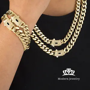 [New Upgraded Set] 14K Gold-Plated Cuban Necklace & Bracelet 6mm/8mm/10mm/12mm/14mm Vintage Feel Stainless Steel Anti-Rust Technology Waterproof Sweatproof Perfect Christmas Gift,Link Chain Jewelry Accessories