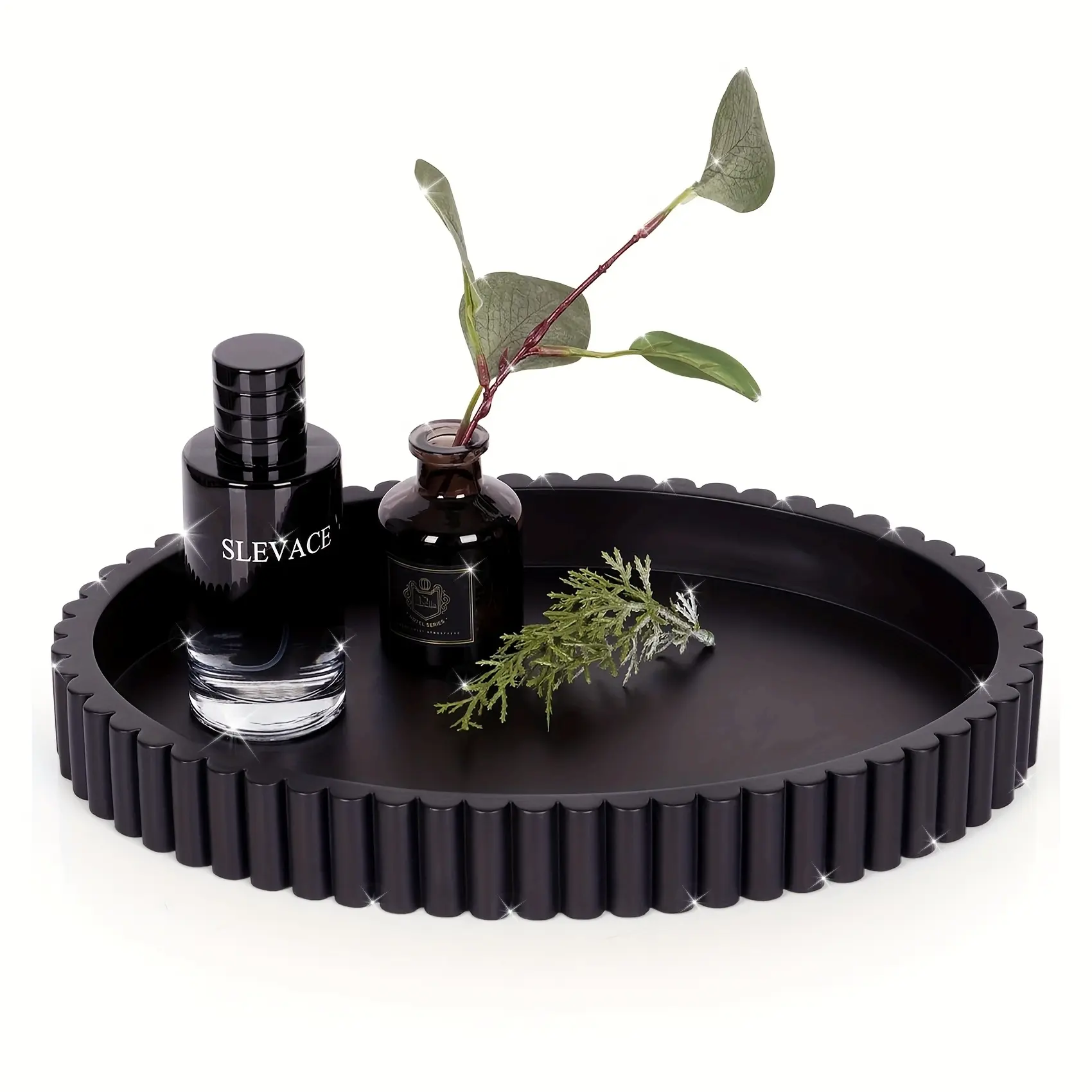 Modern Black Wood Round Tray for Coffee Table Decor – Artistic Centerpiece with Minimalist Design, Perfect for Home Decor, Perfume Display, Vanity Trays, and Stylish Centerpieces, Coffee Bar Decor