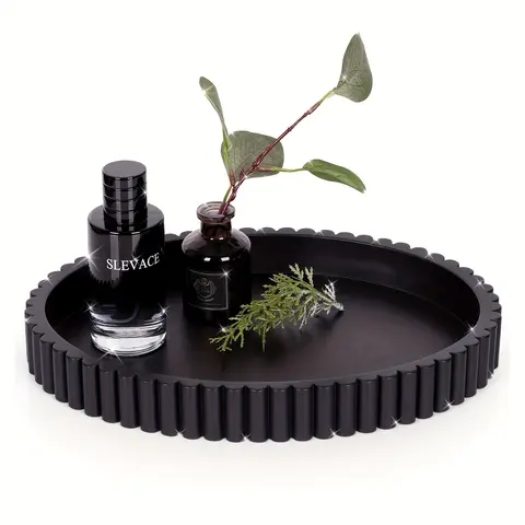 Modern Black Wood Round Tray for Coffee Table Decor – Artistic Centerpiece with Minimalist Design, Perfect for Home Decor, Perfume Display, Vanity Trays, and Stylish Centerpieces, Coffee Bar Decor
