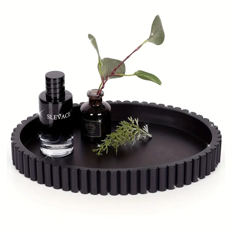 Modern Black Wood Round Tray for Coffee Table Decor – Artistic Centerpiece with Minimalist Design, Perfect for Home Decor, Perfume Display, Vanity Trays, and Stylish Centerpieces, Coffee Bar Decor