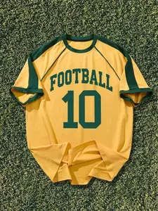 Men's Football 10 Number Colorblock Raglan T-Shirt, School Team Sporty Casual Style, Long Sleeve Graphic Design, H-Type Silhouette