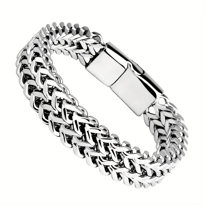 Men's Braided Stainless Steel Bracelet, Casual Bangle with a Secure Locking Magnetic Clasp, Non-Electroplated Finish, Ideal for Guys Gifts, High Quality Bracelet, Locking Bracelet