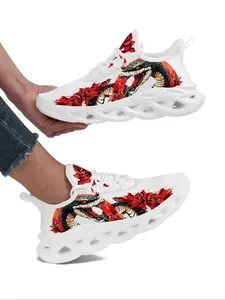 Snake & Rose Pattern Sneakers, Casual Comfortable Sports Running Shoes, Fashionable Lace Up Shoes for Women & Men