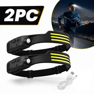 2 Pack Rechargeable Motion Sensor Headlamp, 230° Wide Beam Waterproof LED Head Light for Night Running & Outdoor Activities