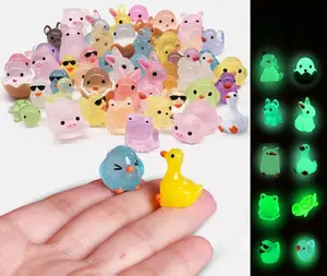Luminous Mini Resin Animals 50 Pcs Tiny Animals to Hide Around The Office Home Mini Ducks Tiny Frogs Small Birds Little Rabbits Glow in The Dark for Crafts Fairy Garden Accessories