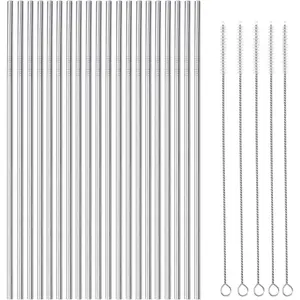 25 count Set Stainless Steel Straws Ultra Long 10.5 Inch Drinking Metal Straws  Drinking Straws for 20 30 OZ (20 Straight| 5 Brushes)