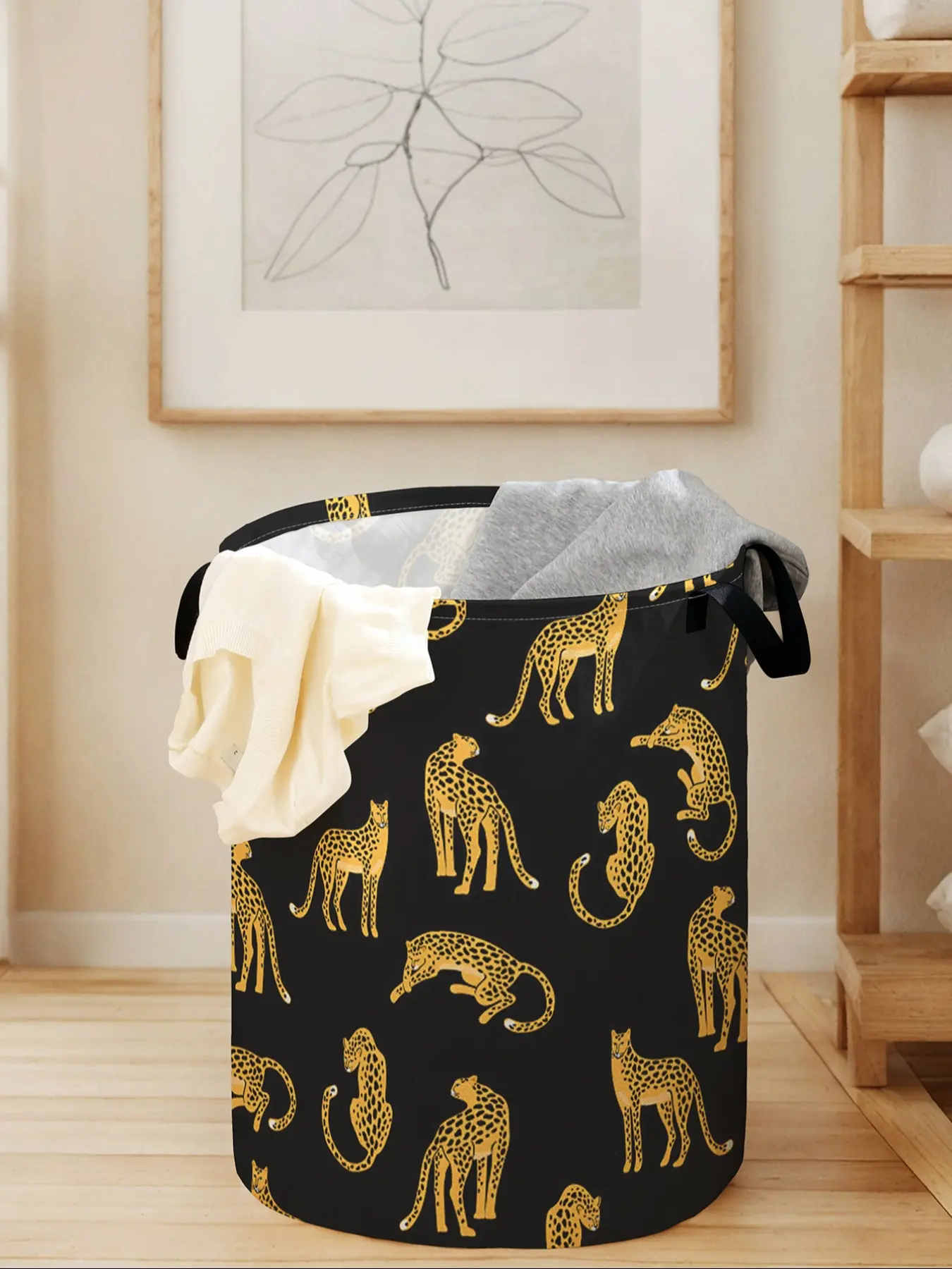 Cheetah Print Laundry Basket with Handle, Durable Foldable Clothes Storage Bin, Large Capacity Toy Organizer for All Seasons, Laundry Hamper