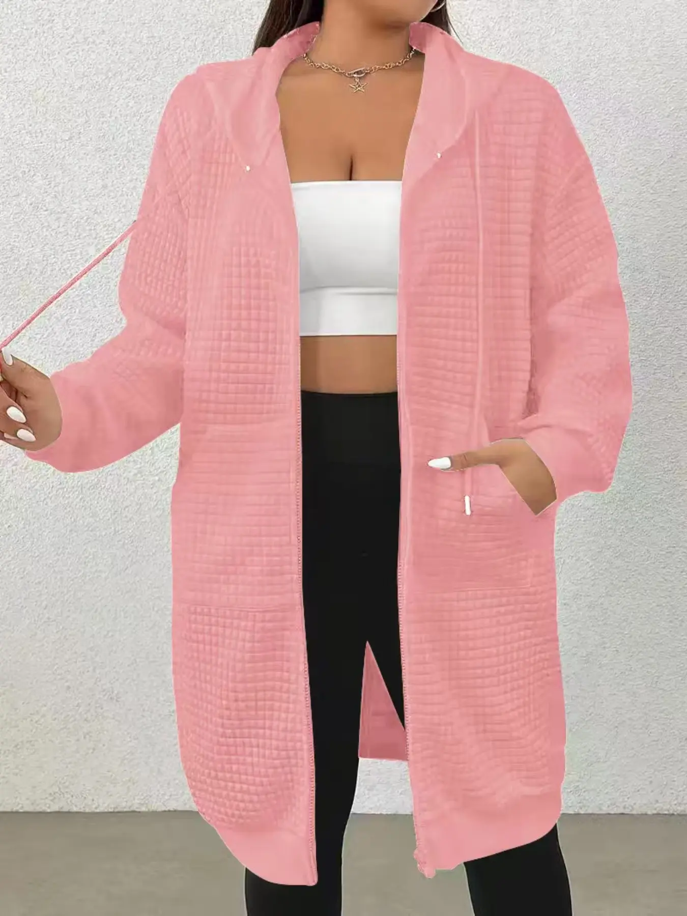 Women's Fall Winter Hooded Drawstring Long Sleeve Basic Oversized Loose Casual Zipper Jacket, Stylish Outerwear for Daily Wear, Comfortable and Trendy Design Womenswear