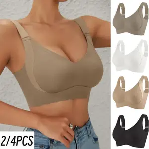 Women's EssElegance Push-Up Seamless Bra Set (2/4PCS) - Basic, Comfortable, Wire-Free with Adjustable Straps, Wings, Wrap Design, Buckle Closure, Ultra-Soft Breathable Fabric for Daily Wear