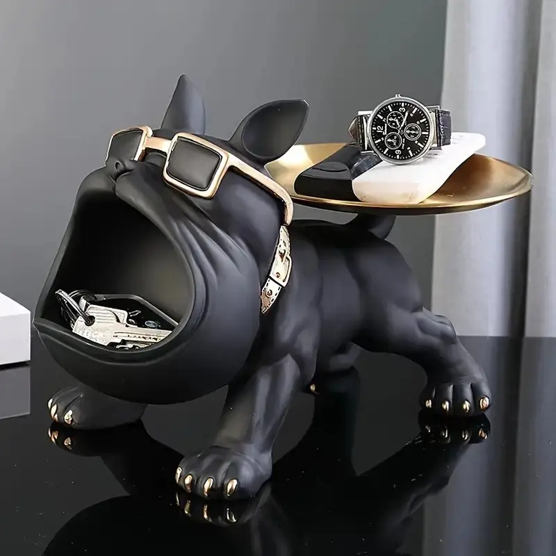 French Bulldog Tray Statue, Candy Dish Key Holder Bowl, French Bulldog Gift Accessory, Office Desk Home Decor Figure Entrance Table Decoration, Resin Statue, Decorative Figurine, Decorative Sculptures, Decorative Statues, Home Ornament, Statue Figurines