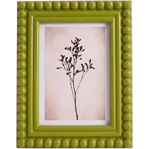 1 Pack 5 x 7 Picture Frame, Wood Beaded Boho Photo Frame, Vintage Photo Display, Wall Hanging Desk Standing Decor, Birthday Anniversary for Family, Couple, Friends (Moss Green)