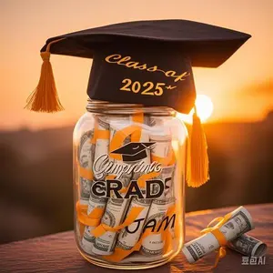 Personalized Graduation Keepsake - Money Gift Jar with 2025 Cap Kit - Class of 2025 Party Decorations - Unique High School & College Centerpiece - Reusable Congrats Gift for Women Men Felt Rubber Student