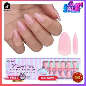 BTArtbox XCOATTIPS Natural Nail Tips -Short Almond Press On Nails Pink, Long Lasting Soft Gel Nails False Nail, Soak Off Acrylic Fake Nails Extensions for Nail Art DIY