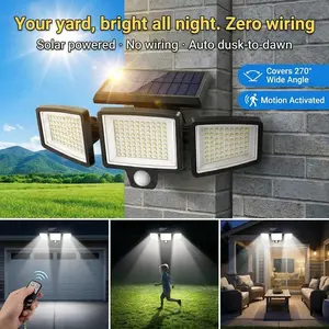 Solar badgets Security Lights Outdoor smart lighting , 210 LED 3-Head Motion Sensor Flood Light with Remote Control,270° Wide Angle Waterproof,3 Modes Dusk to Dawn Wall Light for Yard Garage Porch Patio flood wall eco friendly light outdoor light lamparas