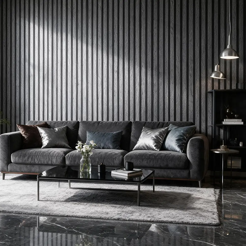 AOZEY Dark Gray Wood Slat Peel and Stick Wallpaper, Textured Faux Wood Self-adhesive, Waterproof Removable Wall Panel For Home Decor Doors