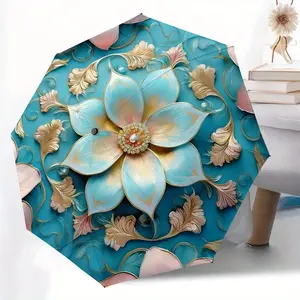 Auto Open Close Umbrella, Dreamy Floral Art Design, 8-Rib Strong Structure, Portable Travel Umbrella, Elegant Outdoor Accessory