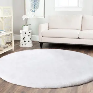 Round Rabbit Fur Look Rug, Round Bedroom Decorative Rug, Living Room Plush Area Rug, Non-Shedding Washable Sheepskin Look Rug, European Home Decor
