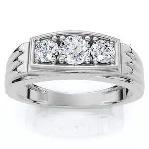3/4Ct Men's 3 Stone Diamond Wedding Anniversary Ring in 14k Gold Lab Grown