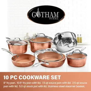 Gotham Steel Hammered 10 Pc Nonstick Cookware Set Pots and Pans Set