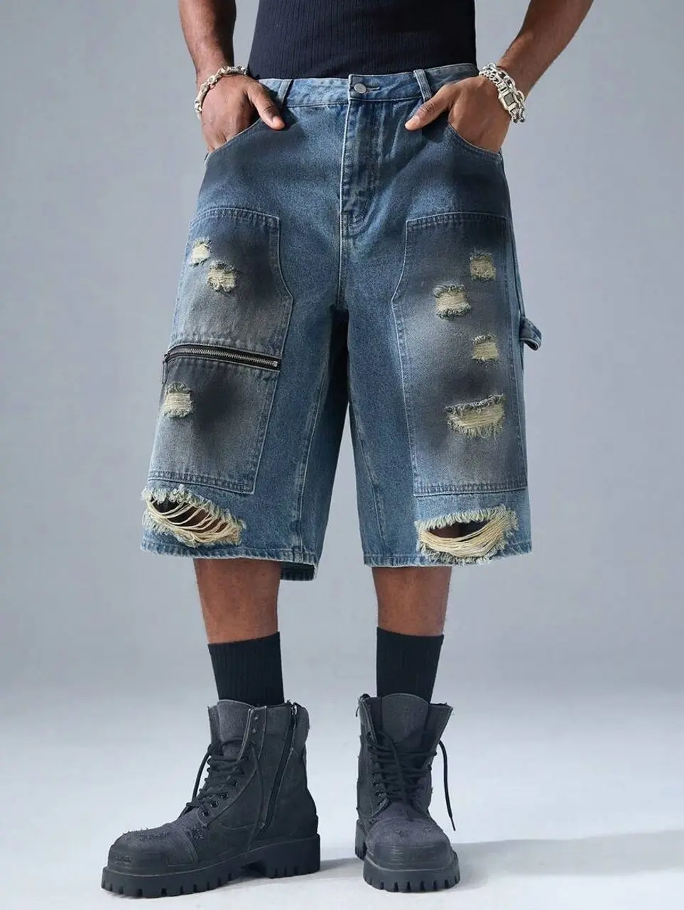 Men shorts - Men’s Woven Denim Cargo Shorts, Relaxed Fit Summer Bottoms, Casual Street Style Daily Wear summer clothing trending clothing trending clothes male clothing summer clothes shorts for the summer streetwear streetwear clothing