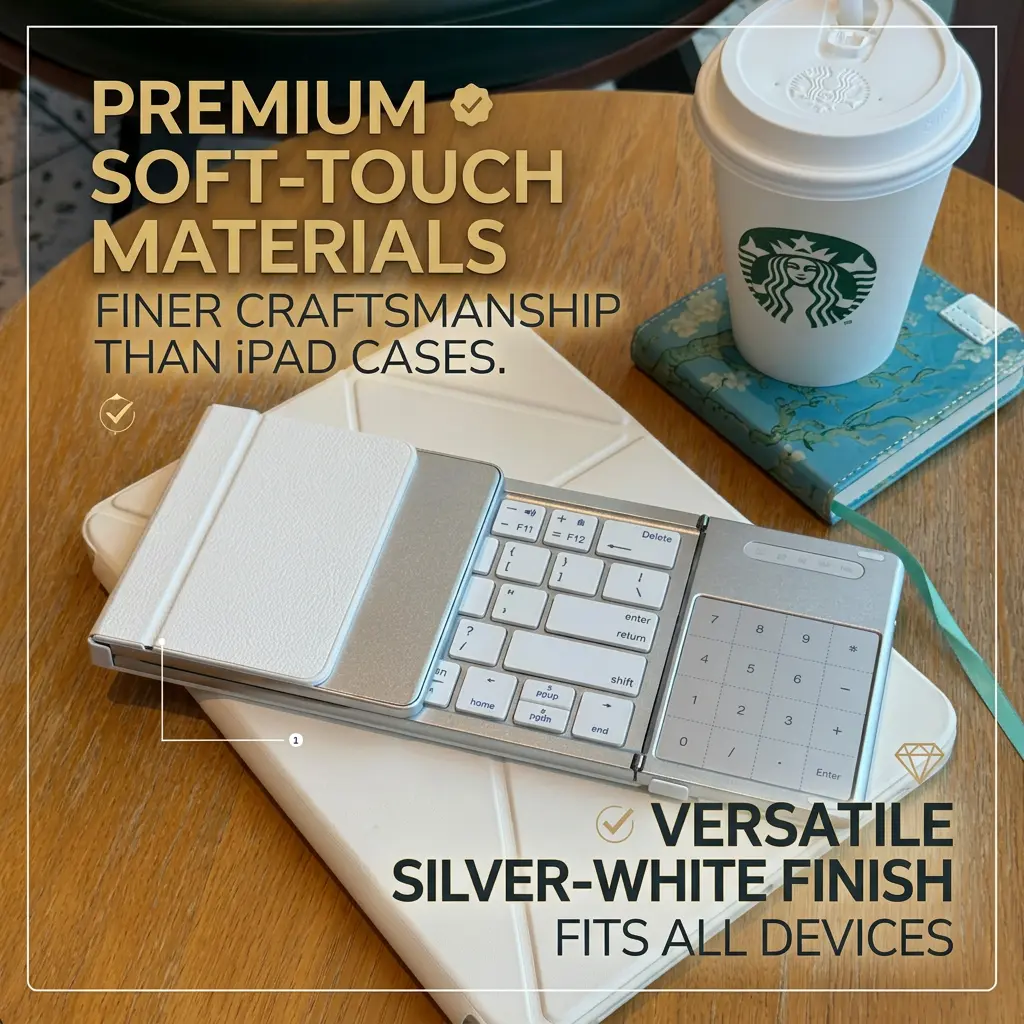 MONZER Tri-Fold Wireless Bluetooth Keyboard for Office/Business Travel, Silent, Portable, Full-Size, Compatible with Apple Computers, Tablets, and Laptops, Compact Design