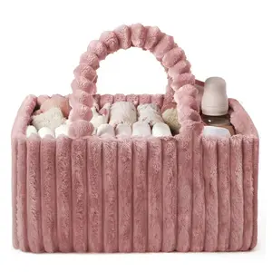 1-Piece Flannel Multi-Purpose Diaper Storage Bin, Diaper Storage Basket, Large Capacity with Removable Dividers (15 x 9.8 x 7 inches), Soft Flannel Material, Home Organization Basket, Adjustable Dividers, Living Room Storage