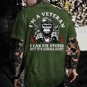 I'm A Veteran I Can Fix Stupid But It's Gonna Hurt Remember Everyone Deployed RED 250 Years Anniversary Eagle American Flag 1776-2026 Heavy Cotton T-shirt, Independence day Patriotic, 4th of July Menswear Casual, Gift Streetwear Graphic Classic