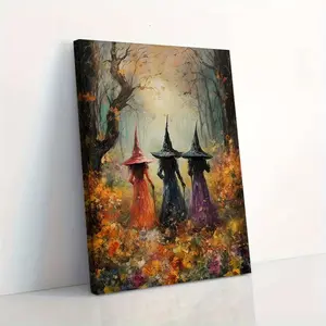 Beautiful Witch Coven Landscape Canvas Painting, Halloween Canvas Vintage Mural Art, Ghostly Home Decor, Perfect Gift for Horror Fans, Modern Artwork for Bedroom or Living Room