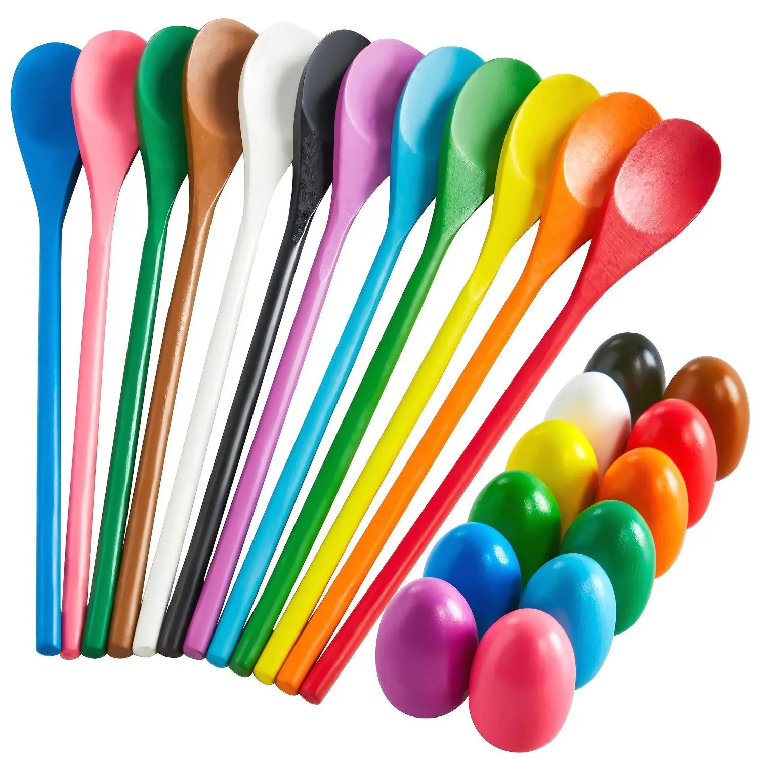 24pcs Easter Egg And Spoon Race Game Set - 12-Player Carnival Game for Kids & Family, Outdoor Holiday Activity Supplies for Easter Egg Hunt, Party Events