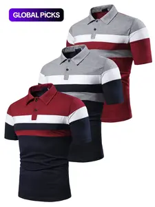 Men's Colorblock Short Sleeve Polo Shirt, Regular Fit Casual Button Front Polo Top for Summer, Fashion Men's Clothes for Daily Wear
