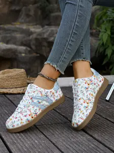 Women's Floral Print Sneakers, Casual Walking Shoes, Comfortable Low-Top Flats, Trendy Designer Footwear, Lace-Up Fashion Trainers