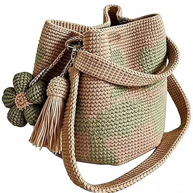 New Large-Capacity Crocheted Straw Beach Bag - Casual, Chic, Floral Multi-Function Carryall with Adjustable Strap, Lightweight Home Organizer Storage for Travel, Holiday Gifting