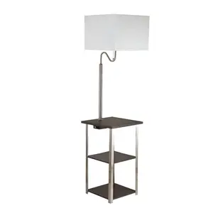 YYDS 58" Tall" Dru" Square Side Table Floor Lamp with Charging and USB Port, Silver