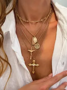 Design Cross Pendant Necklace Fashion Multi-Layered Wear Women's Necklace, Multilayer Cross Necklace, Cross Necklaces, Stylish Jewelry for Everyday Use, Trendy Jewelry, Trendy Fashionable Accessories, Perfect Gift Idea
