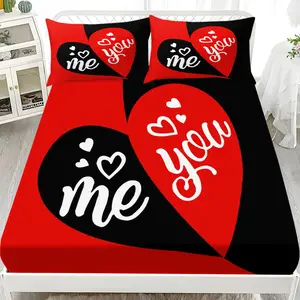 3pcs Fashion Romantic Couple Heart Crown Letter Bed Sheet Set, 1 Fitted Sheet + 2 Pillowcases No Pillows, Home Dorm HD Print, Bed Sheets Set