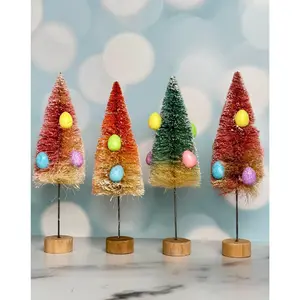 easter bottle brush trees with eggs - set of 4 assorted colors Ornaments Decor