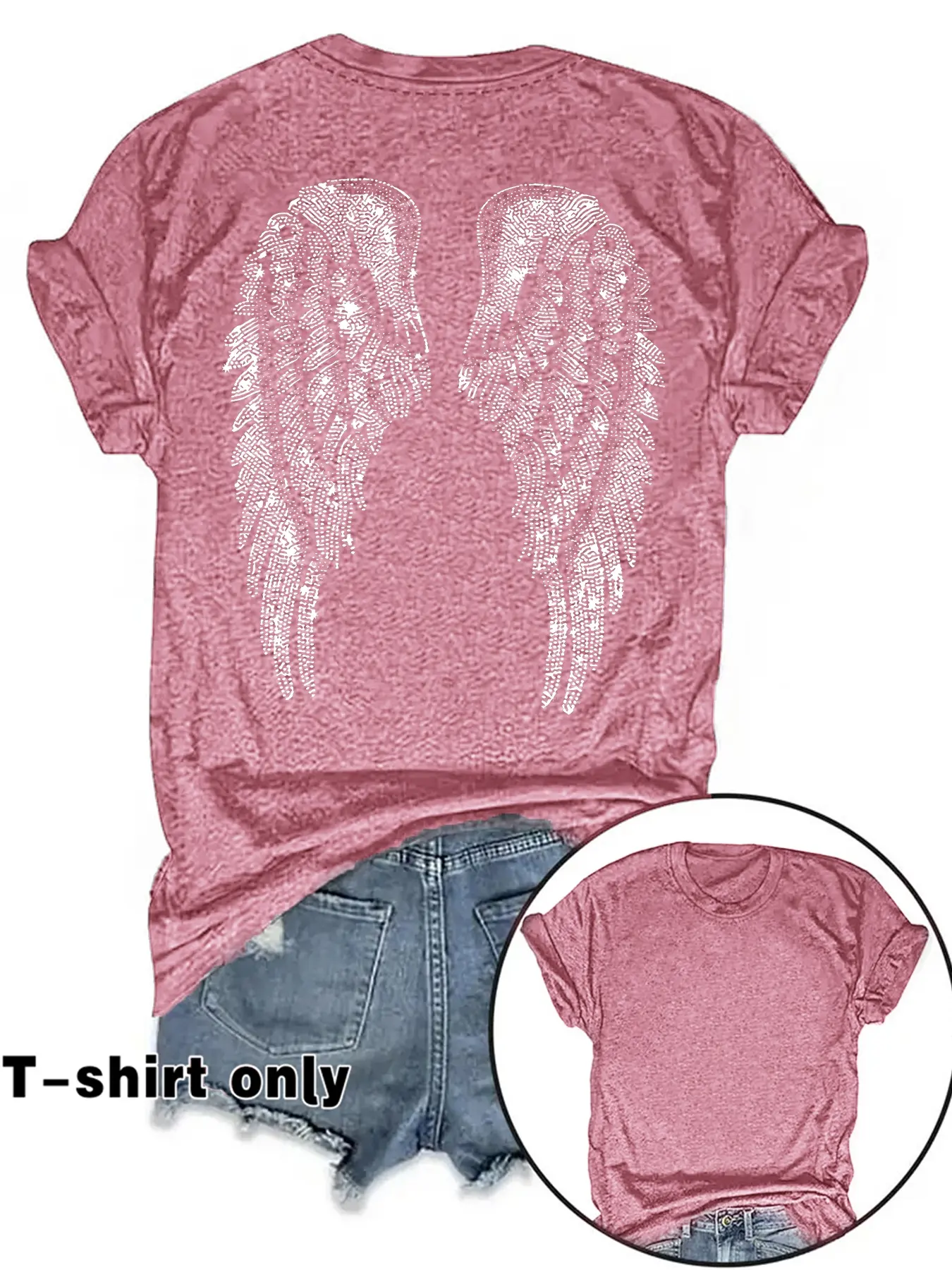Women's Summer Casual Fashion Vintage Wing Print Round Neck Short Sleeve T-Shirt Tops, Comfortable Breathable Fit S-Xxl