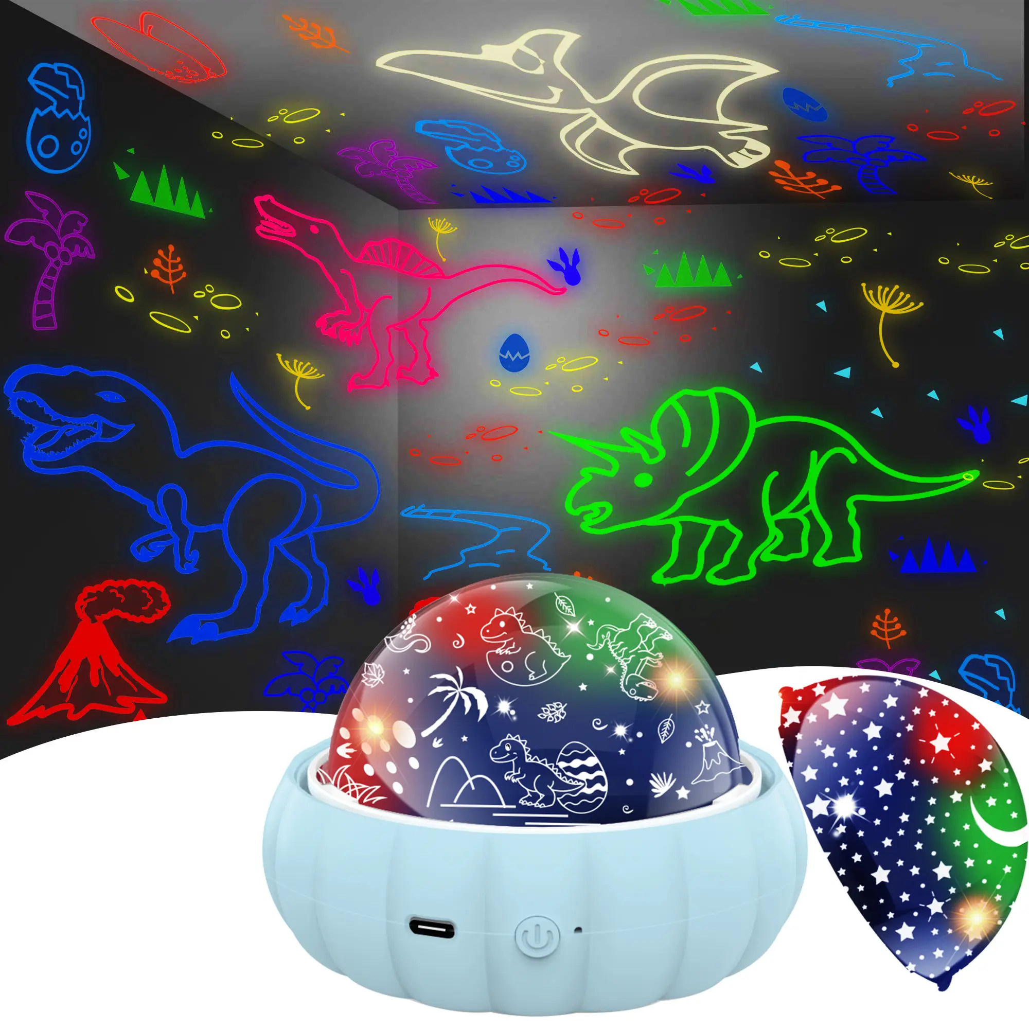 Starry Sky Projector Night Light, Dinosaur & Moon Star Magical Theme Lampshades, 360° Rotating RGB Color Changing Lamp, 10-Hour Auto Timer, Kids' Rooms Decor, Birthday Gift