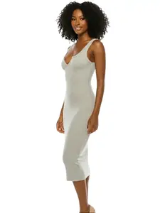 Split Neck Bodycon Midi Dress