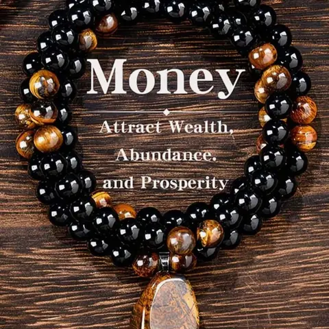 Unisex Retro Beaded Necklace - Natural Tiger Eye & Obsidian Gemstones Assortment, Mixed Materials Geometric Beadwork, Black Bead Charm Pendant for Protection & Abundance, Casual Daily Wear Assorted Metaphysical Crystals Necklace
