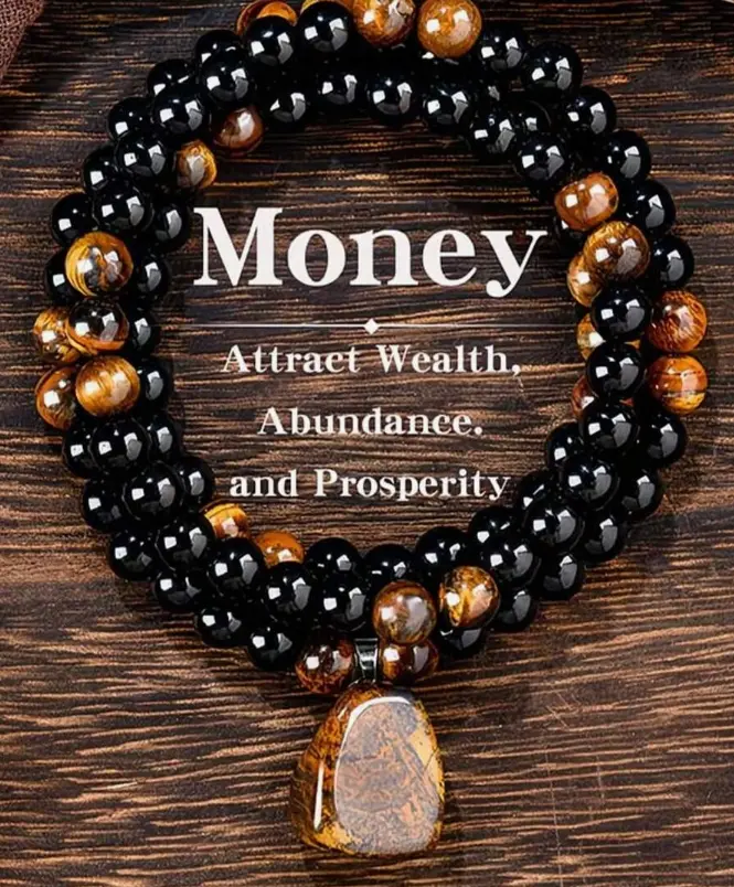 Unisex Retro Crystal Necklace with Natural Tiger Eye & Obsidian Stone Beads, Healing Pendant for Protection & Abundance, Crystal Necklaces, Beaded Necklace Inspo