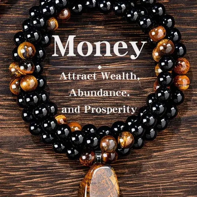 Unisex Retro Beaded Necklace - Natural Tiger Eye & Obsidian Gemstones Assortment, Mixed Materials Geometric Beadwork, Black Bead Charm Pendant for Protection & Abundance, Casual Daily Wear Assorted Metaphysical Crystals Necklace
